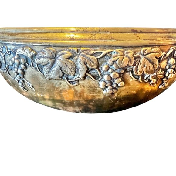 Brass Decorative Bowl With Grape & Leaf Relief Design - Picture 8 of 10